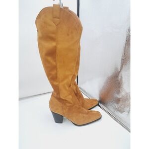 Cowboy Knee High Faux Suede Chunky Block Heel Round Toe Tall Riding Boots 9.5